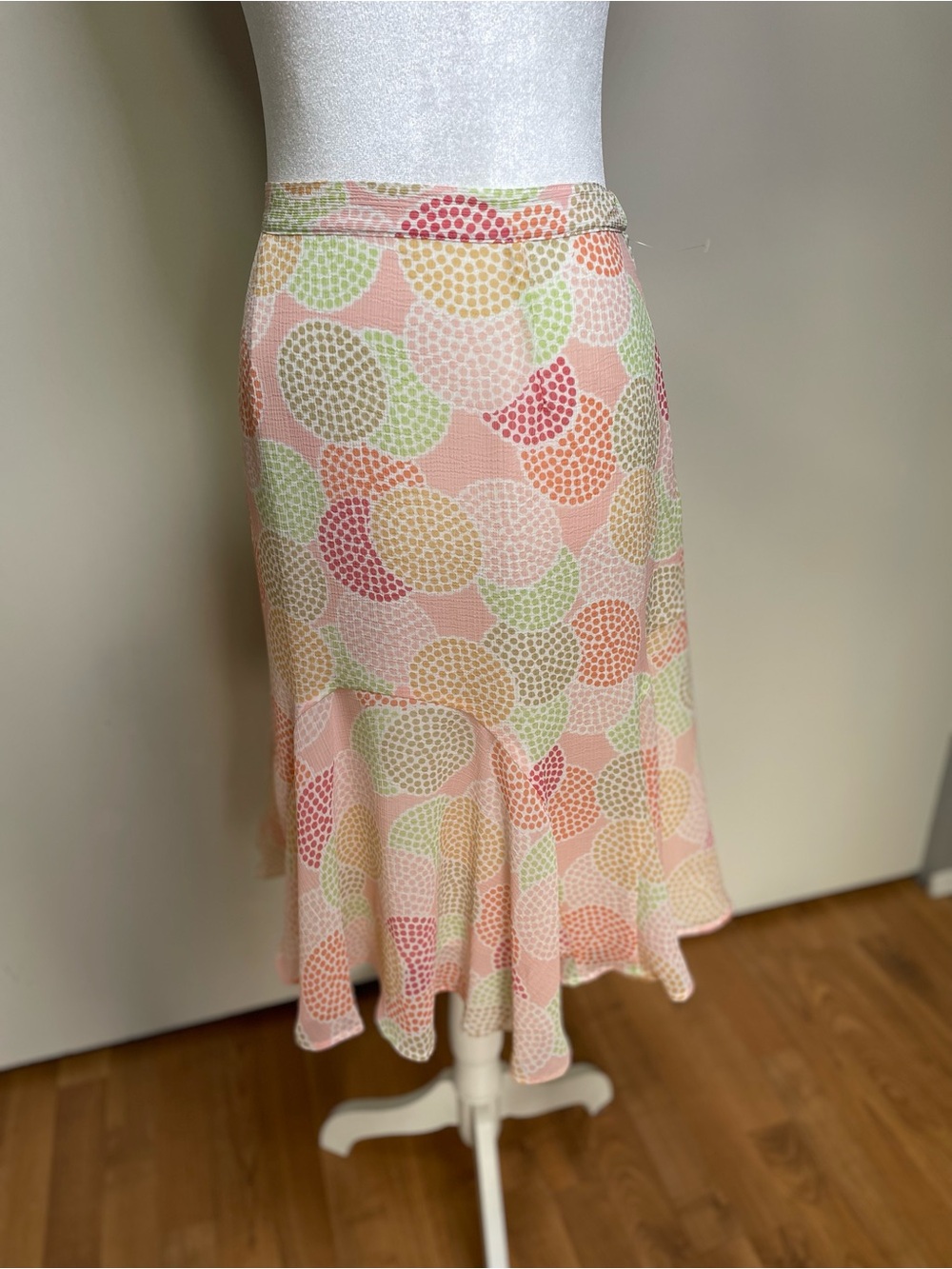 Ruby Rd. Pastel Dot Flared Midi Skirt in Pink and Mint